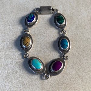COPY - Vintage Mexico 925 inlaid turquoise bracelet plus